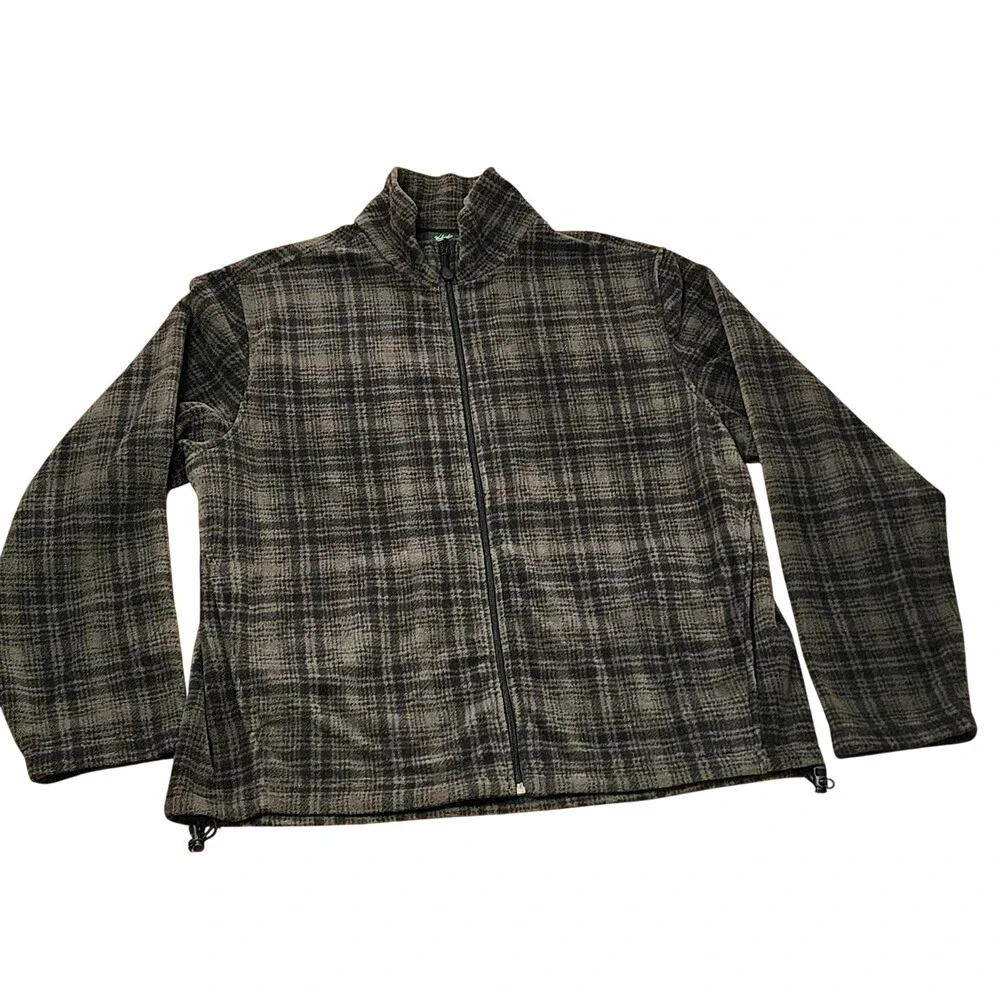 Woolrich Jacket Mens XL Green Plaid Fleece Full Zip Collar Olive Hunt 16121